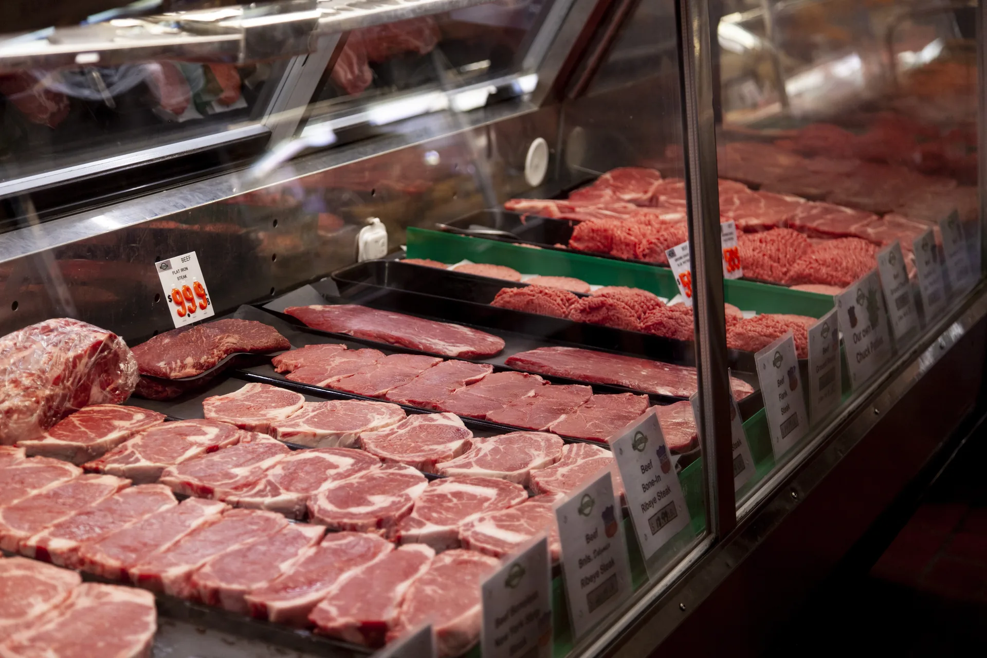 Fresh beef case at D.W. Whitaker Meats